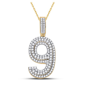 10kt Yellow Gold Men's Round Diamond Number 9 Charm Pendant - Captivating Elegance product  Top View from Splendid Jewellery