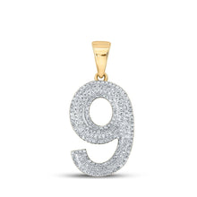 Load image into Gallery viewer, 10kt Yellow Gold Men&#39;s Round Diamond Number 9 Charm Pendant product  Top View from Splendid Jewellery