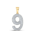 10kt Yellow Gold Men's Round Diamond Number 9 Charm Pendant product  Top View from Splendid Jewellery