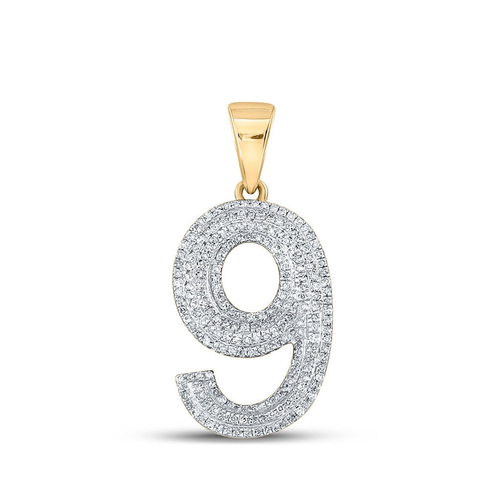 Men's Diamond Charm Pendant | 10kt Yellow Gold Mens Round Diamond Number 9 Charm Pendant 5/8 Cttw | Splendid Jewellery GND