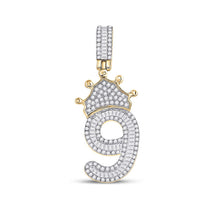 Load image into Gallery viewer, 10kt Yellow Gold Men&#39;s Diamond Number 9 Crown Charm Pendant - 3/4 Cttw - Splendid Jewellery product  Top View from Splendid Jewellery