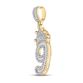 10kt Yellow Gold Men's Diamond Number 9 Crown Charm Pendant - 3/4 Cttw - Splendid Jewellery product Side View from Splendid Jewellery