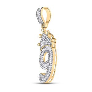 Men's Diamond Charm Pendant | 10kt Yellow Gold Mens Round Diamond Number 9 Crown Charm Pendant 3/4 Cttw | Splendid Jewellery GND