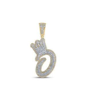 Men's Diamond Charm Pendant | 10kt Yellow Gold Mens Round Diamond O Crown Letter Charm Pendant 1 Cttw | Splendid Jewellery GND
