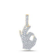 Load image into Gallery viewer, 10kt Yellow Gold Men's Round Diamond OK Hand Gesture Charm Pendant 1-3/4 Cttw | Splendid Jewellery product  Top View from Splendid Jewellery