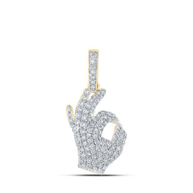 10kt Yellow Gold Men's Round Diamond OK Hand Gesture Charm Pendant 1-3/4 Cttw | Splendid Jewellery product  Top View from Splendid Jewellery