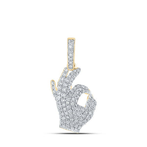 Men's Diamond Charm Pendant | 10kt Yellow Gold Mens Round Diamond OK Hand Gesture Charm Pendant 1-3/4 Cttw | Splendid Jewellery GND