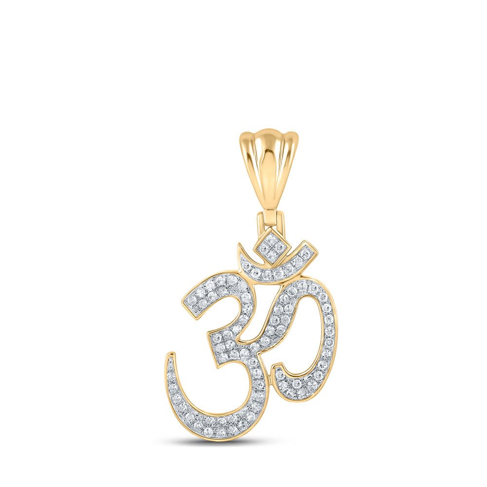 Men's Diamond Charm Pendant | 10kt Yellow Gold Mens Round Diamond Om Charm Pendant 1/2 Cttw | Splendid Jewellery GND