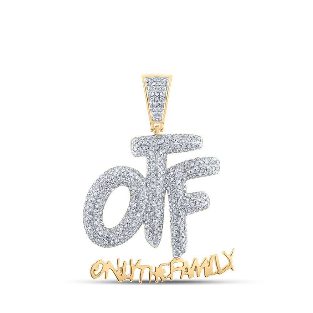 Men's Diamond Charm Pendant | 10kt Yellow Gold Mens Round Diamond OTF Family Charm Pendant 3/4 Cttw | Splendid Jewellery GND