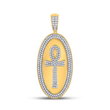 Load image into Gallery viewer, 10kt Yellow Gold Men&#39;s Round Diamond Oval Ankh Cross Charm Pendant - 2 Cttw | Splendid Jewellery product  Top View from Splendid Jewellery