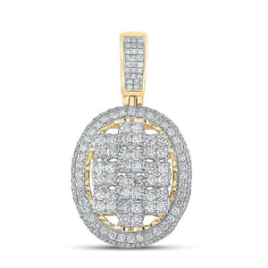 Men's Diamond Charm Pendant | 10kt Yellow Gold Mens Round Diamond Oval Charm Pendant 2 Cttw | Splendid Jewellery GND