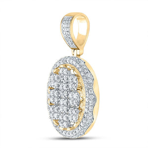 Men's Diamond Charm Pendant | 10kt Yellow Gold Mens Round Diamond Oval Charm Pendant 2 Cttw | Splendid Jewellery GND