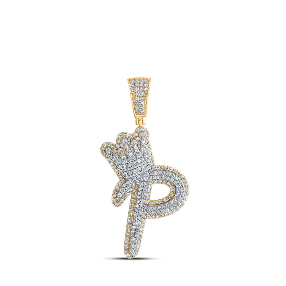 Men's Diamond Charm Pendant | 10kt Yellow Gold Mens Round Diamond P Crown Letter Charm Pendant 1 Cttw | Splendid Jewellery GND