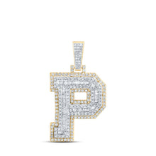 Load image into Gallery viewer, 10kt Yellow Gold Men&#39;s Round Diamond P Initial Letter Charm Pendant 1 Cttw - A Dazzling Statement of Personalized Style product  Top View from Splendid Jewellery