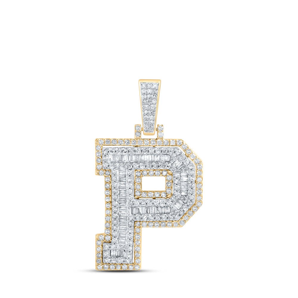 Men's Diamond Charm Pendant | 10kt Yellow Gold Mens Round Diamond P Initial Letter Charm Pendant 1 Cttw | Splendid Jewellery GND