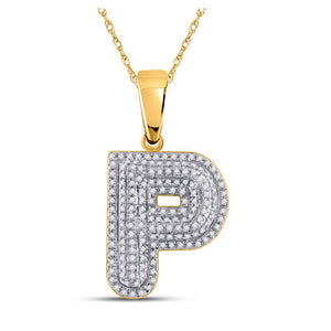 Men's Diamond Charm Pendant | 10kt Yellow Gold Mens Round Diamond P Initial Letter Charm Pendant 1/2 Cttw | Splendid Jewellery GND