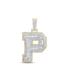 10kt Yellow Gold Men's Diamond P Initial Letter Charm Pendant - 3/4 Cttw product  Top View from Splendid Jewellery