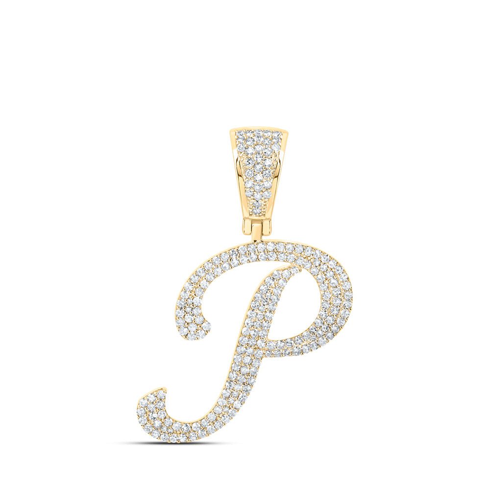 Men's Diamond Charm Pendant | 10kt Yellow Gold Mens Round Diamond P Initial Letter Charm Pendant 7/8 Cttw | Splendid Jewellery GND