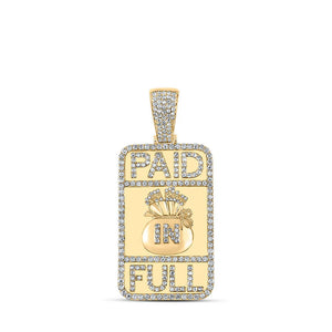 Men's Diamond Charm Pendant | 10kt Yellow Gold Mens Round Diamond Paid in Full Charm Pendant 2-1/3 Cttw | Splendid Jewellery GND