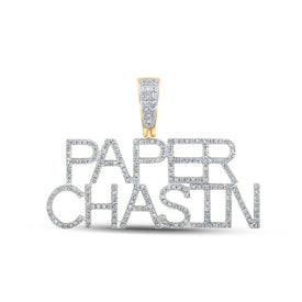 10kt Yellow Gold Men's Round Diamond Paper Chasin Charm Pendant - 5/8 Cttw product  Top View from Splendid Jewellery