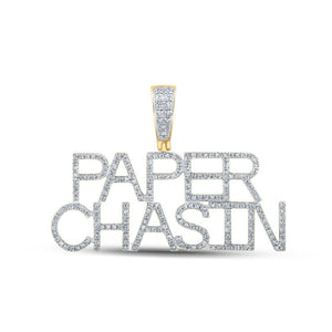 Men's Diamond Charm Pendant | 10kt Yellow Gold Mens Round Diamond Paper Chasin Charm Pendant 5/8 Cttw | Splendid Jewellery GND