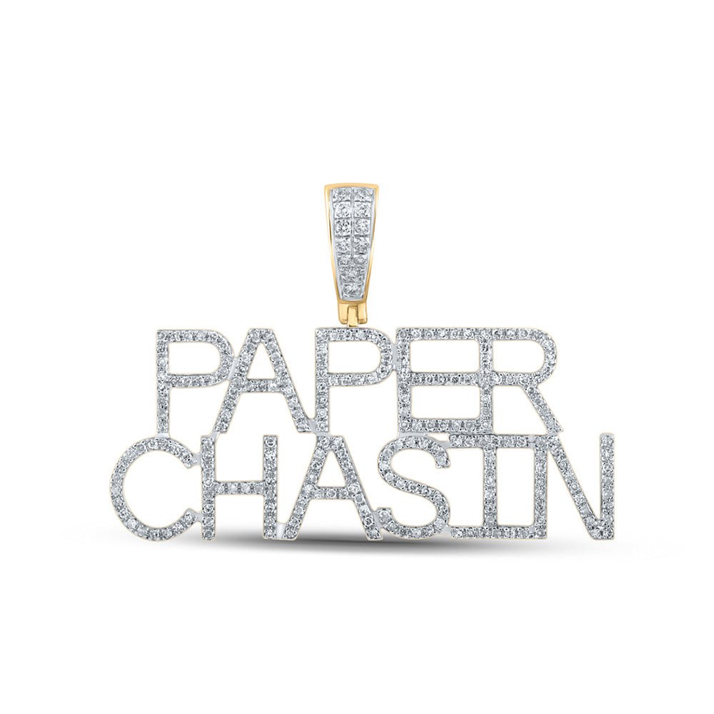 Men's Diamond Charm Pendant | 10kt Yellow Gold Mens Round Diamond Paper Chasin Charm Pendant 5/8 Cttw | Splendid Jewellery GND