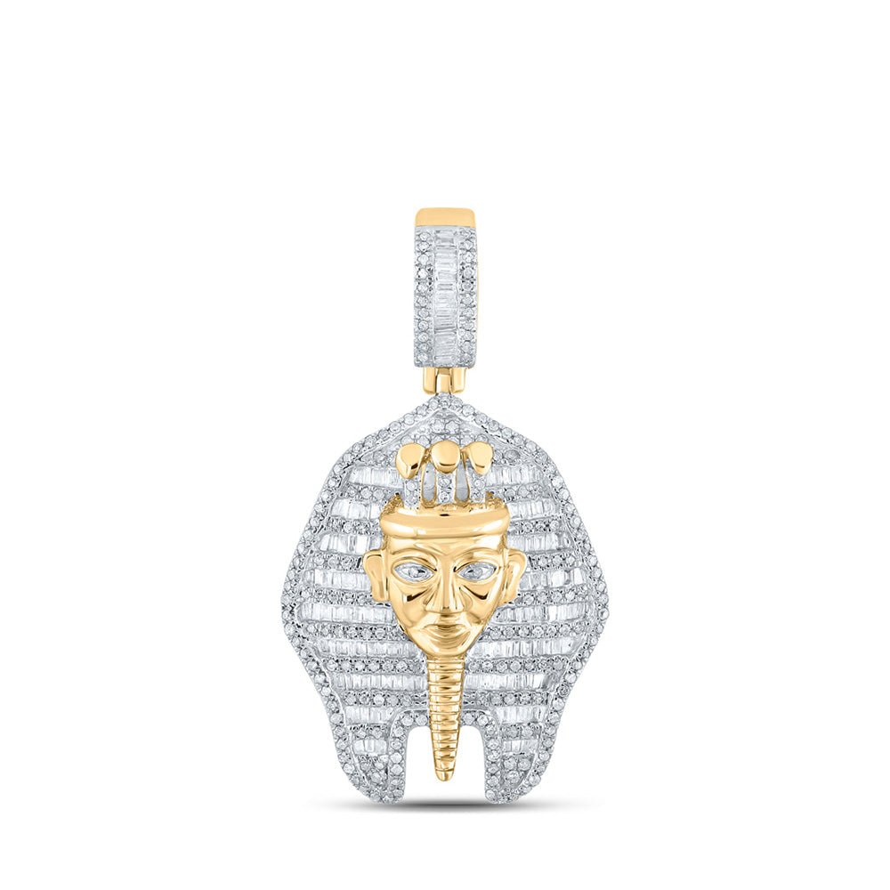 Men's Diamond Charm Pendant | 10kt Yellow Gold Mens Round Diamond Pharaoh Charm Pendant 1-1/4 Cttw | Splendid Jewellery GND