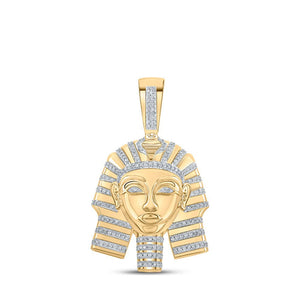 Men's Diamond Charm Pendant | 10kt Yellow Gold Mens Round Diamond Pharaoh Charm Pendant 1/2 Cttw | Splendid Jewellery GND