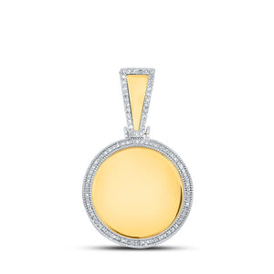 Men's Diamond Charm Pendant | 10kt Yellow Gold Mens Round Diamond Picture Memory Circle Charm Pendant 3/8 Cttw | Splendid Jewellery GND