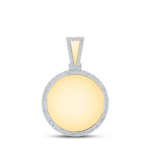 Men's Diamond Charm Pendant | 10kt Yellow Gold Mens Round Diamond Picture Memory Circle Charm Pendant 7/8 Cttw | Splendid Jewellery GND