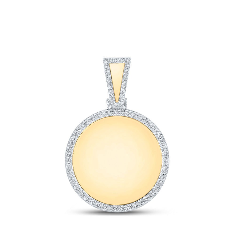 Men's Diamond Charm Pendant | 10kt Yellow Gold Mens Round Diamond Picture Memory Circle Charm Pendant 7/8 Cttw | Splendid Jewellery GND