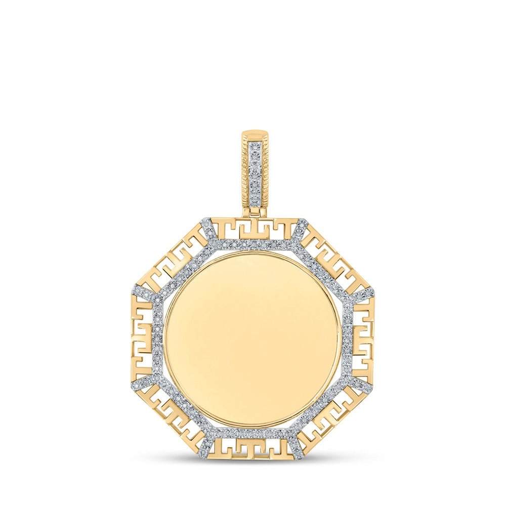 Men's Diamond Charm Pendant | 10kt Yellow Gold Mens Round Diamond Picture Memory Octagon Charm Pendant 1/4 Cttw | Splendid Jewellery GND