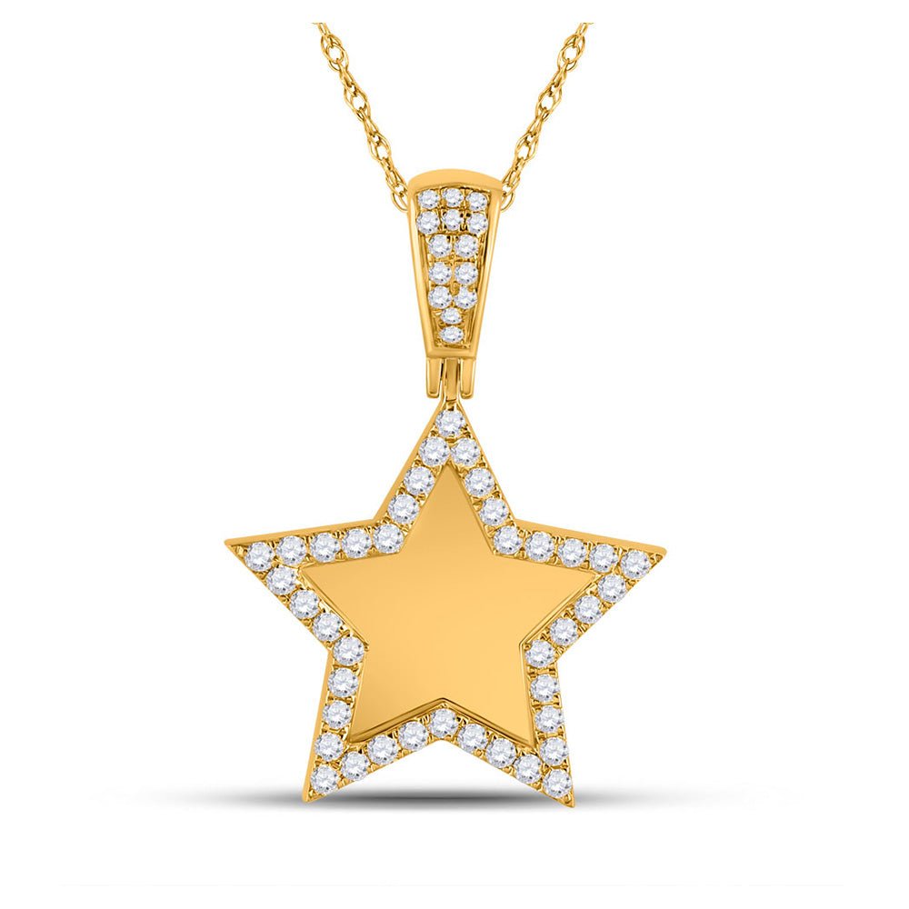 Men's Diamond Charm Pendant | 10kt Yellow Gold Mens Round Diamond Picture Memory Star Charm Pendant 7/8 Cttw | Splendid Jewellery GND