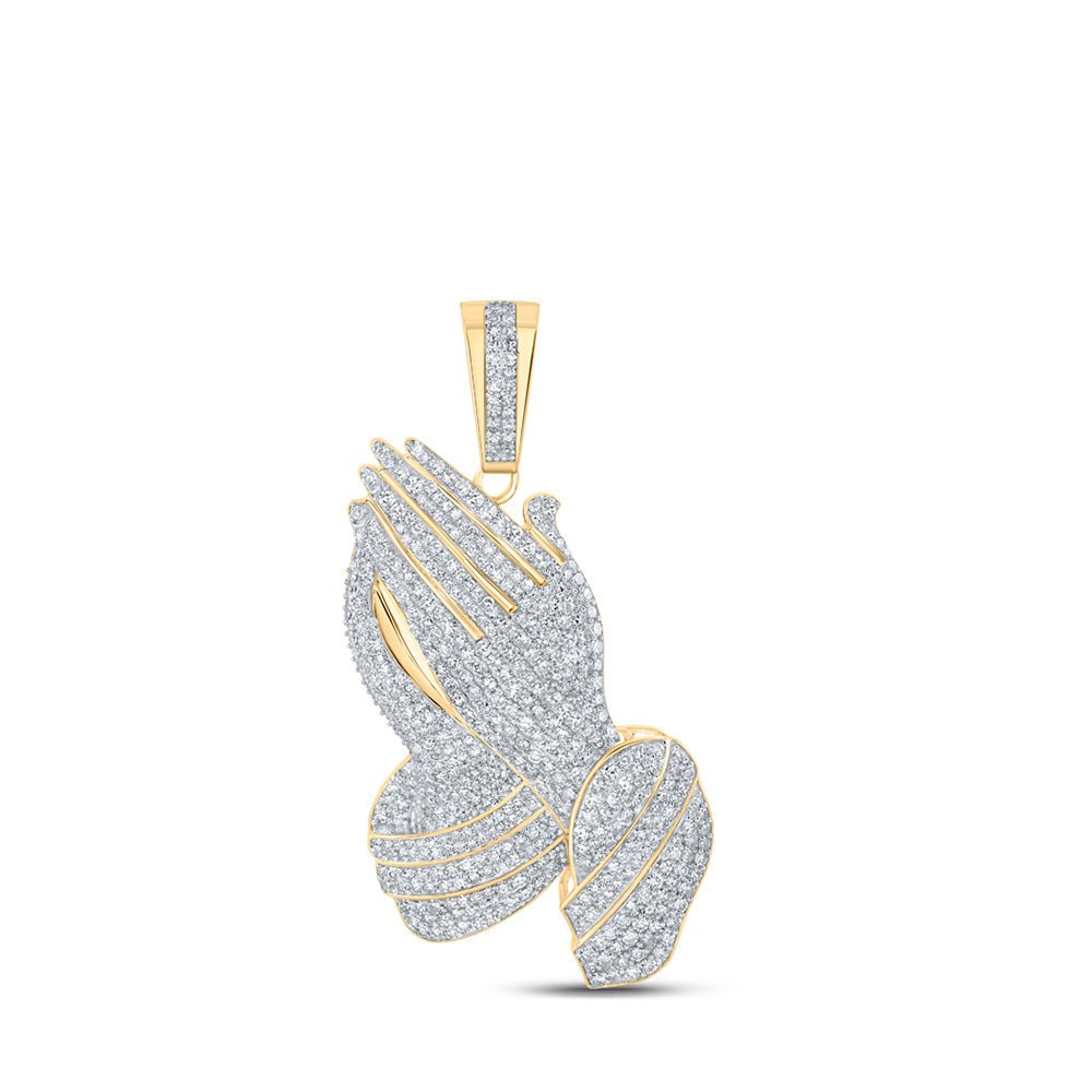 Men's Diamond Charm Pendant | 10kt Yellow Gold Mens Round Diamond Prayer Hands Charm Pendant 2-3/8 Cttw | Splendid Jewellery GND