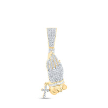 Load image into Gallery viewer, 10kt Yellow Gold Men&#39;s Round Diamond Prayer Hands Cross Charm Pendant - 7/8 Cttw - Splendid Jewellery product  Top View from Splendid Jewellery