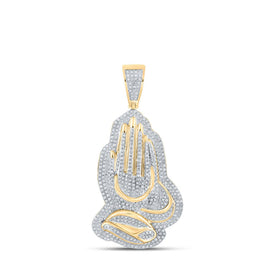10kt Yellow Gold Mens Round Diamond Praying Hands Charm Pendant - A Symbolic Statement of Faith and Style product  Top View from Splendid Jewellery