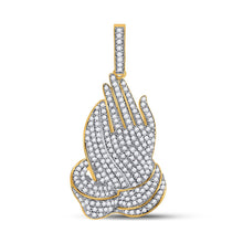 Load image into Gallery viewer, 10kt Yellow Gold Men&#39;s Praying Hands Diamond Charm Pendant - 7/8 Cttw product  Top View from Splendid Jewellery