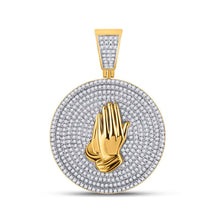 Load image into Gallery viewer, 10kt Yellow Gold Men's Diamond Praying Hands Circle Charm Pendant - 1 Cttw product  Top View from Splendid Jewellery