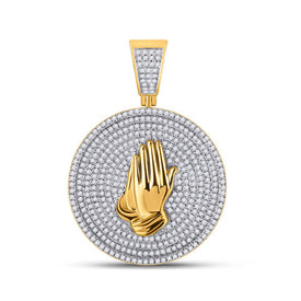 10kt Yellow Gold Men's Diamond Praying Hands Circle Charm Pendant - 1 Cttw product  Top View from Splendid Jewellery