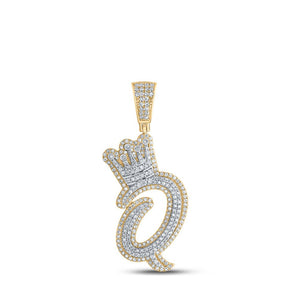 Men's Diamond Charm Pendant | 10kt Yellow Gold Mens Round Diamond Q Crown Letter Charm Pendant 1-1/4 Cttw | Splendid Jewellery GND