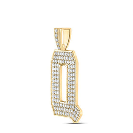 10kt Yellow Gold Men's Round Diamond Q Initial Letter Charm Pendant - 2 Cttw product Side View from Splendid Jewellery