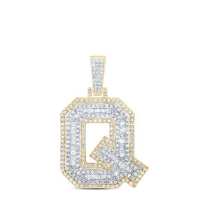 Men's Diamond Charm Pendant | 10kt Yellow Gold Mens Round Diamond Q Initial Letter Charm Pendant 7/8 Cttw | Splendid Jewellery GND