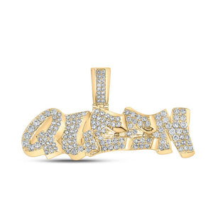 Men's Diamond Charm Pendant | 10kt Yellow Gold Mens Round Diamond Queen Graffiti Charm Pendant 1-1/5 Cttw | Splendid Jewellery GND