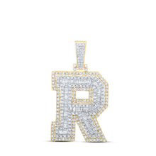 Load image into Gallery viewer, 10kt Yellow Gold Men's Round Diamond R Initial Letter Charm Pendant - 1-1/5 Cttw product  Top View from Splendid Jewellery