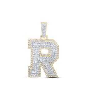 10kt Yellow Gold Men's Round Diamond R Initial Letter Charm Pendant - 1-1/5 Cttw product  Top View from Splendid Jewellery