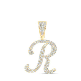10kt Yellow Gold Mens Round Diamond R Initial Letter Charm Pendant - 1 Cttw product  Top View from Splendid Jewellery