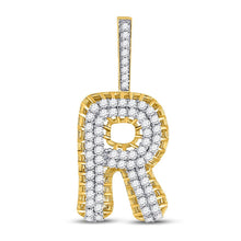Load image into Gallery viewer, 10kt Yellow Gold Men's Round Diamond R Letter Charm Pendant - 1-3/8 Cttw | Splendid Jewellery product  Top View from Splendid Jewellery