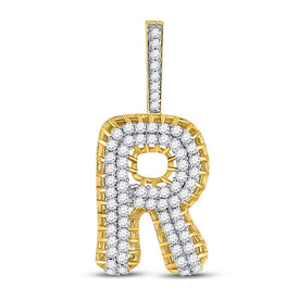 10kt Yellow Gold Men's Round Diamond R Letter Charm Pendant - 1-3/8 Cttw | Splendid Jewellery product  Top View from Splendid Jewellery
