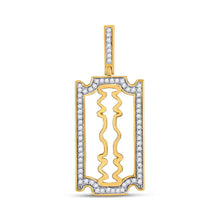 Load image into Gallery viewer, 10kt Yellow Gold Men&#39;s Round Diamond Razor Blade Charm Pendant - 1/3 Cttw product  Top View from Splendid Jewellery