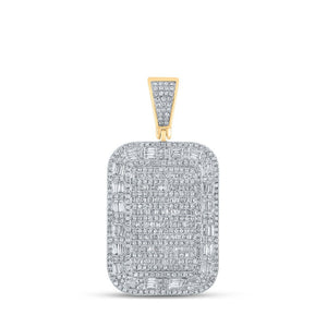 Men's Diamond Charm Pendant | 10kt Yellow Gold Mens Round Diamond Rectangle Charm Pendant 2 Cttw | Splendid Jewellery GND